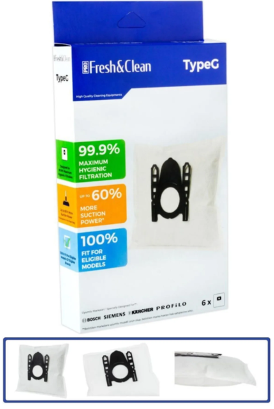 Pro Fresh & Clean Miele Typ Fjm Typ J Typ M Uyumlu Bez Toz Torbası 6'lı